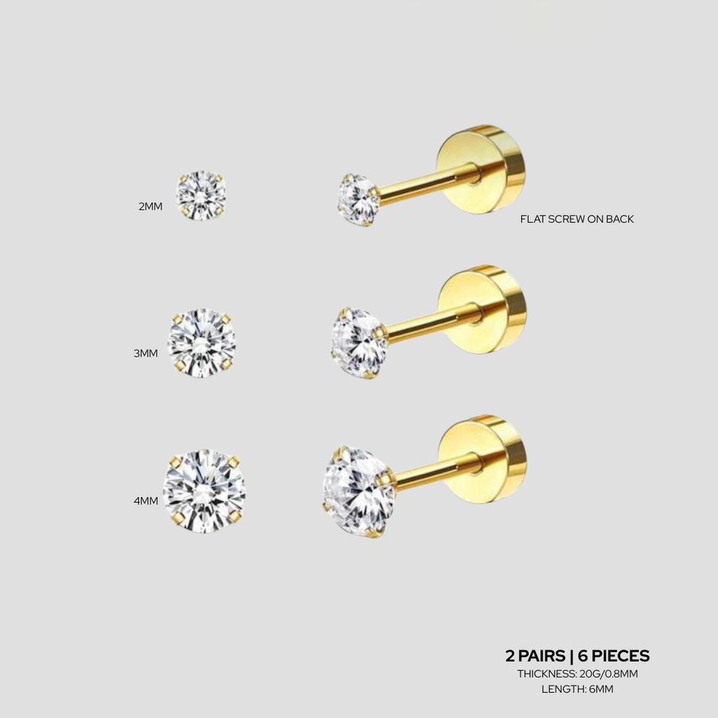 Trois Stud Earrings Set | Gold | 6 pieces