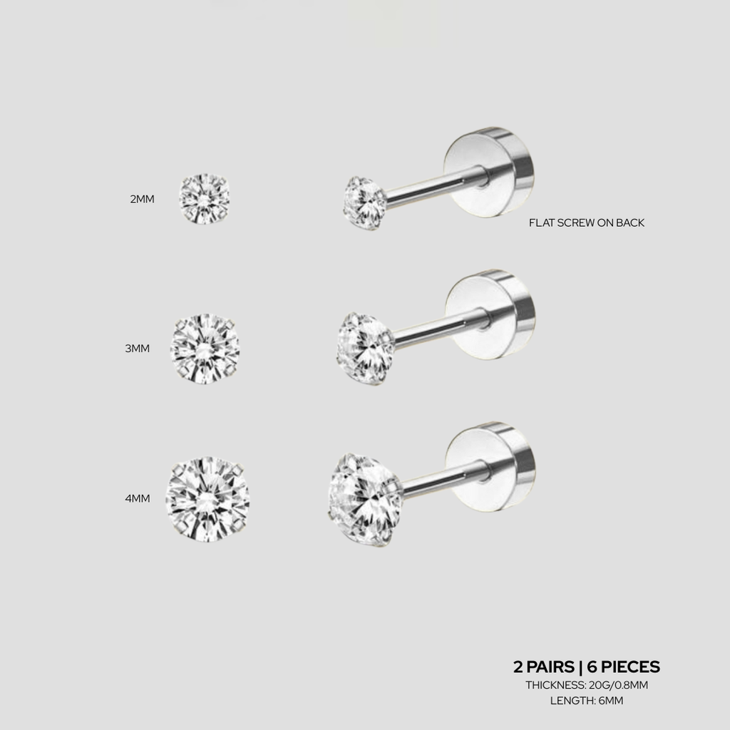 Trois Stud Earrings Set | Silver | 6 pieces