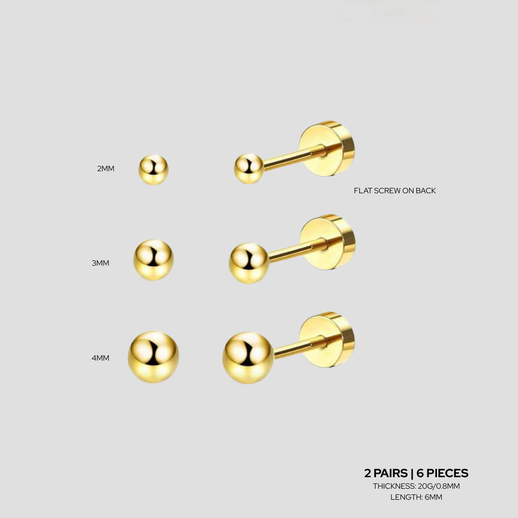 Trio Sphere Earrings Set | Gold | 6 pieces