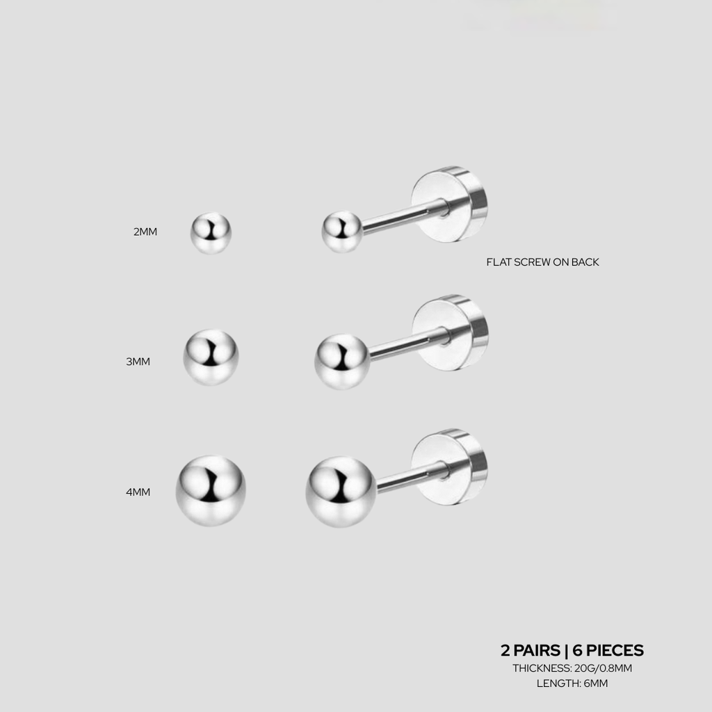 Trio Sphere Earrings Set | Silver | 6 pieces