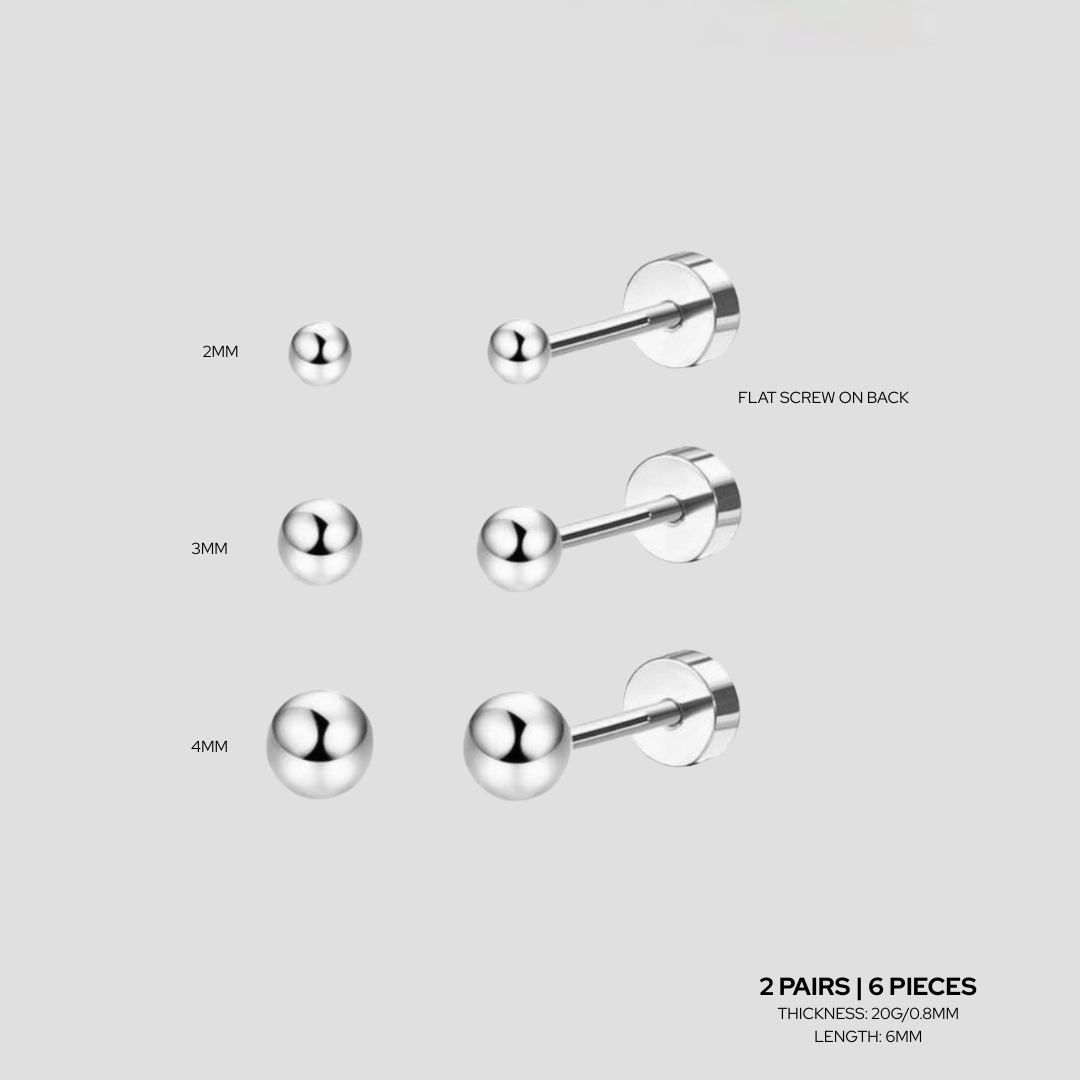 Trio Sphere Earrings Set | Silver | 6 pieces