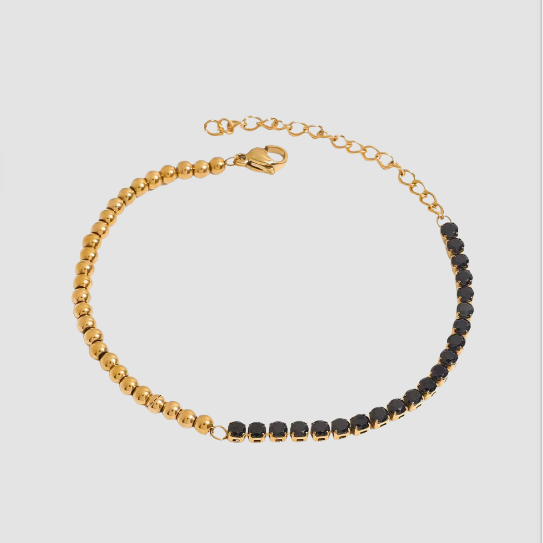 The Duality Tennis Bracelet | Gold Midnight CZ