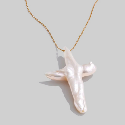 Maze Freshwater Pearl Cross Necklace