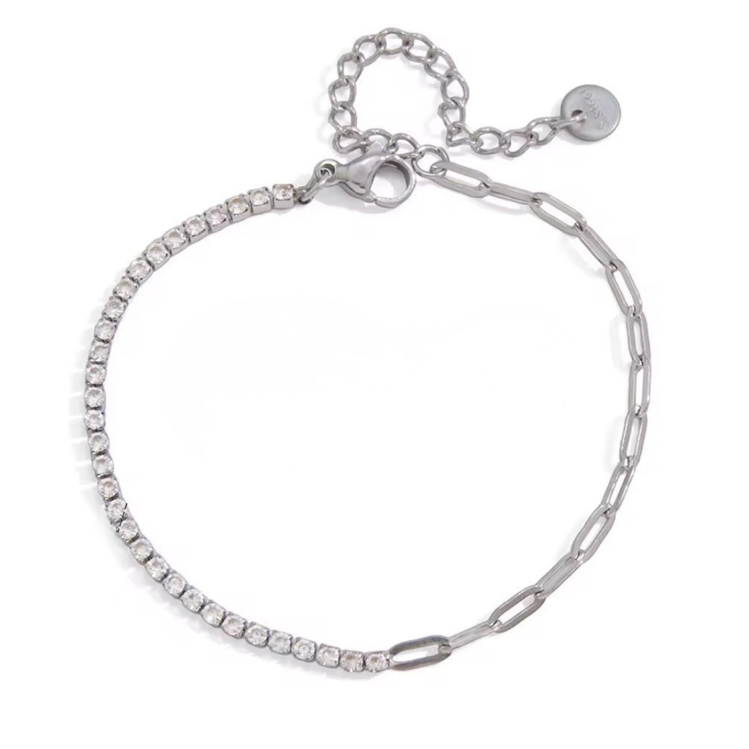 Dee Paperclip-Tennis Bracelet | Silver Hue
