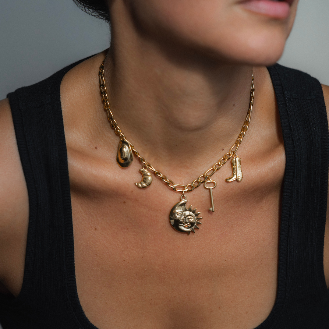 Statement Multi-Charm Necklace | Gold Hue