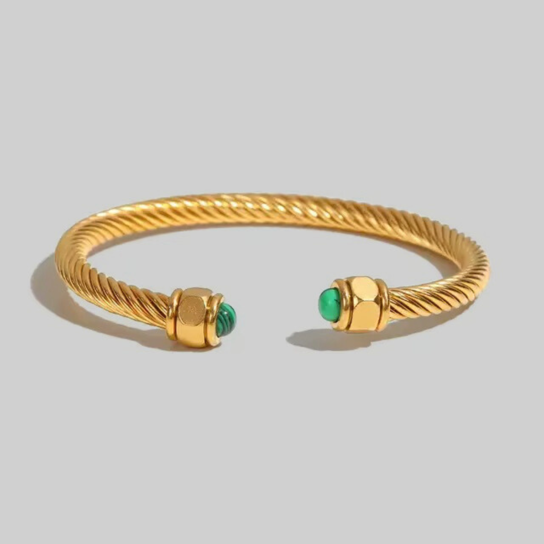 Berta Open Bangle | Green Malachite