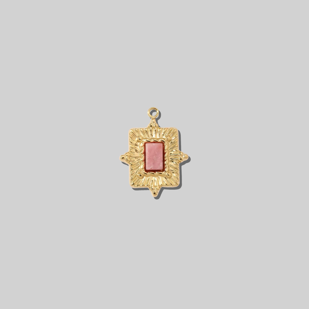 Semi-Precious Rectangle Pendant Charm | Rhodonite