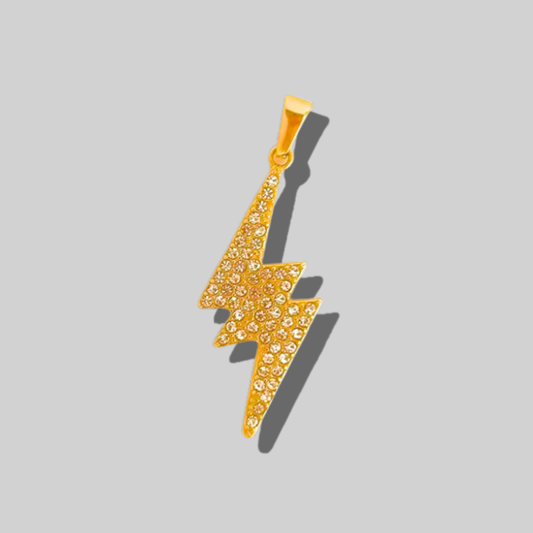 CZ Pave Lighting Bolt Statement Pendant  | Gold Hue