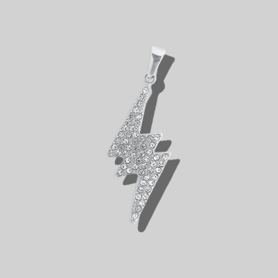 CZ Pave Lighting Bolt Statement Pendant  | Silver Hue