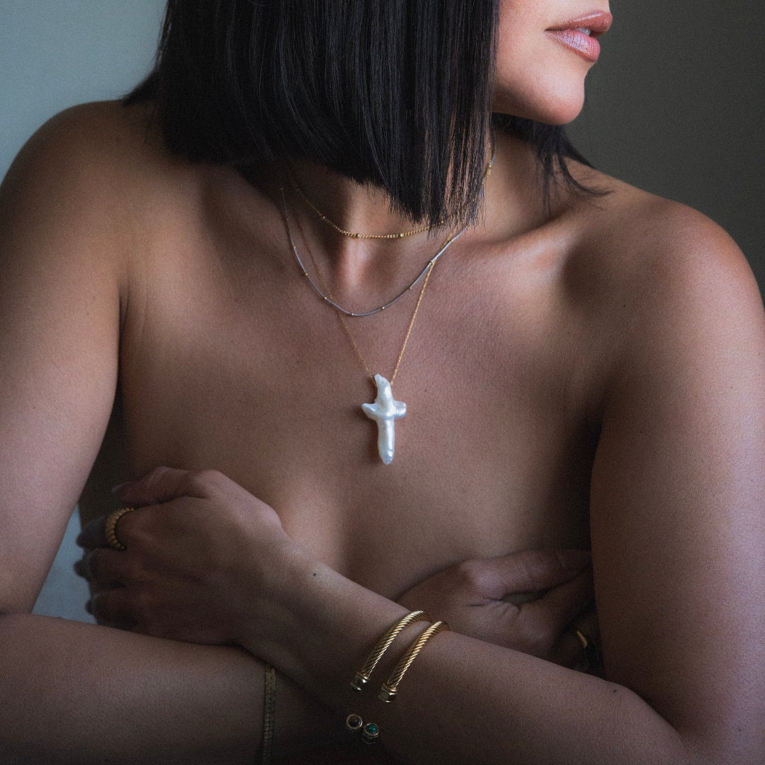 Maze Freshwater Pearl Cross Necklace