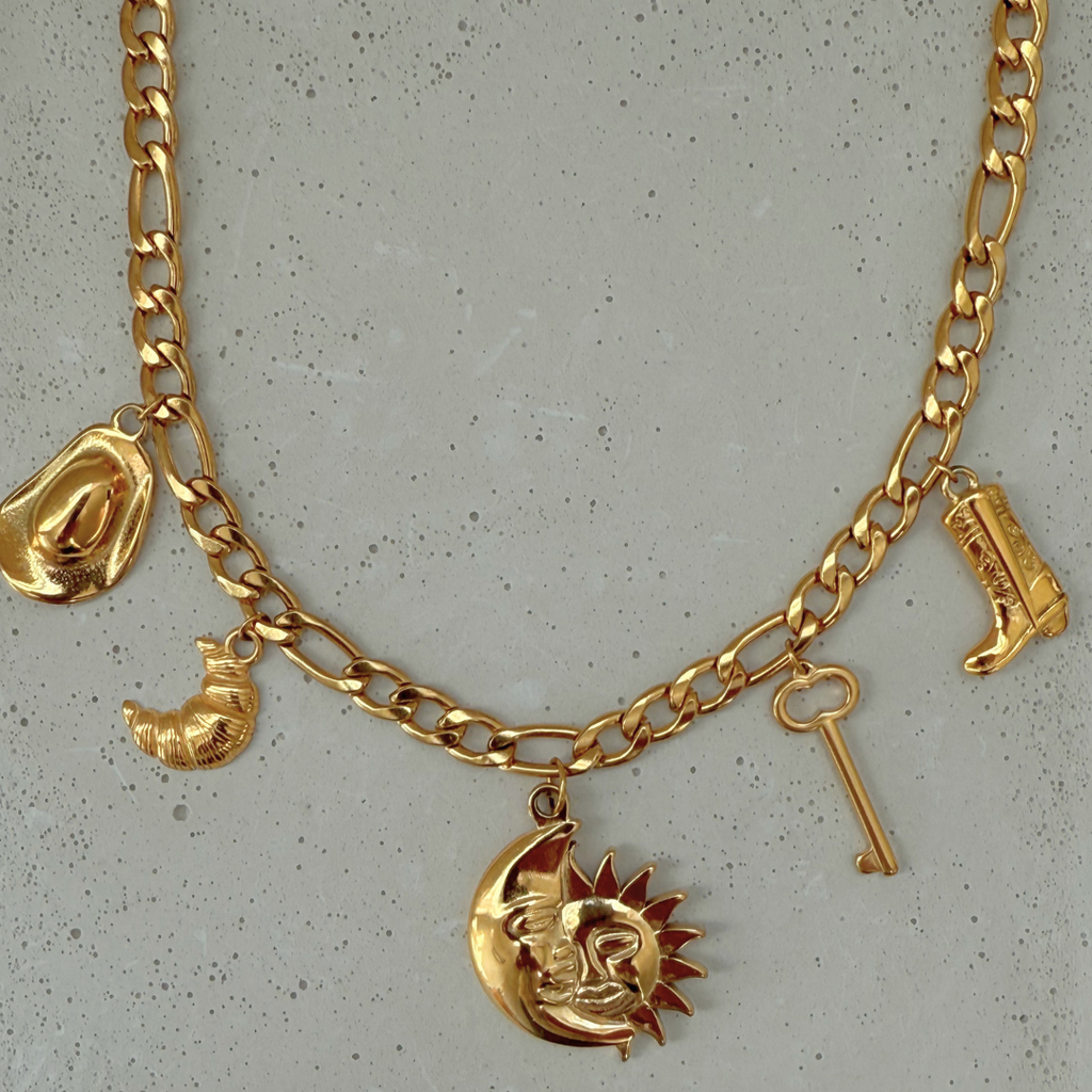 Statement Multi-Charm Necklace | Gold Hue