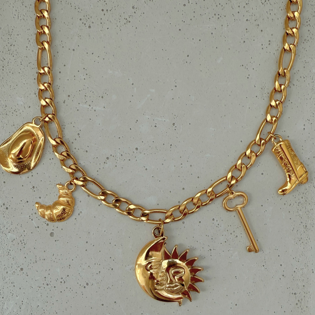 Statement Multi-Charm Necklace | Gold Hue