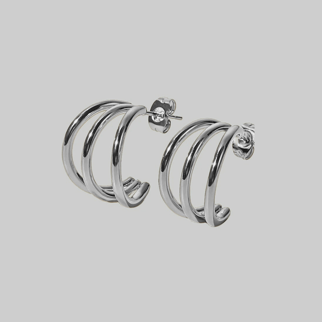 Charlotte Triple-Layered Hoop Earrings | Silver Hue
