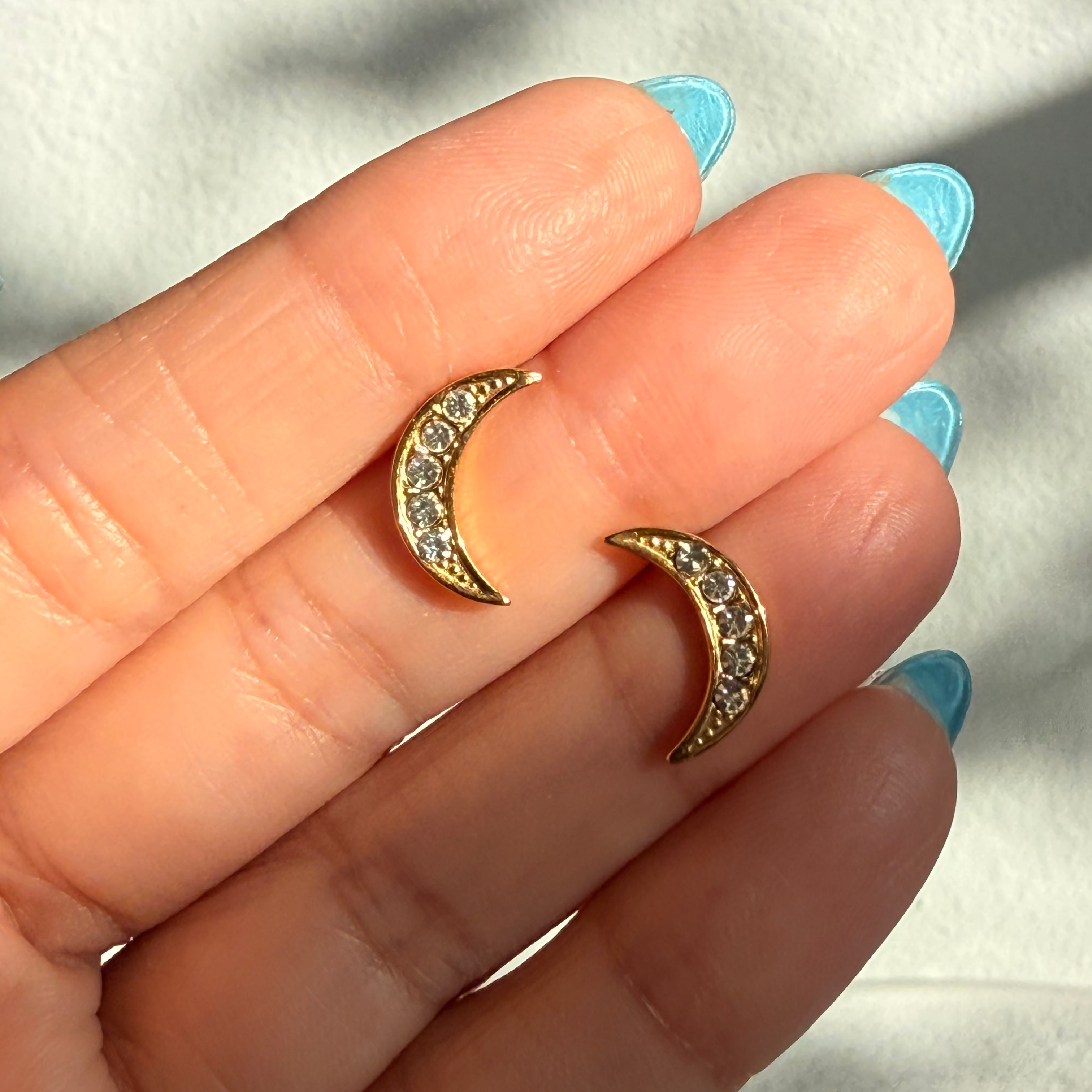 CZ Pave Moon Stud Earrings