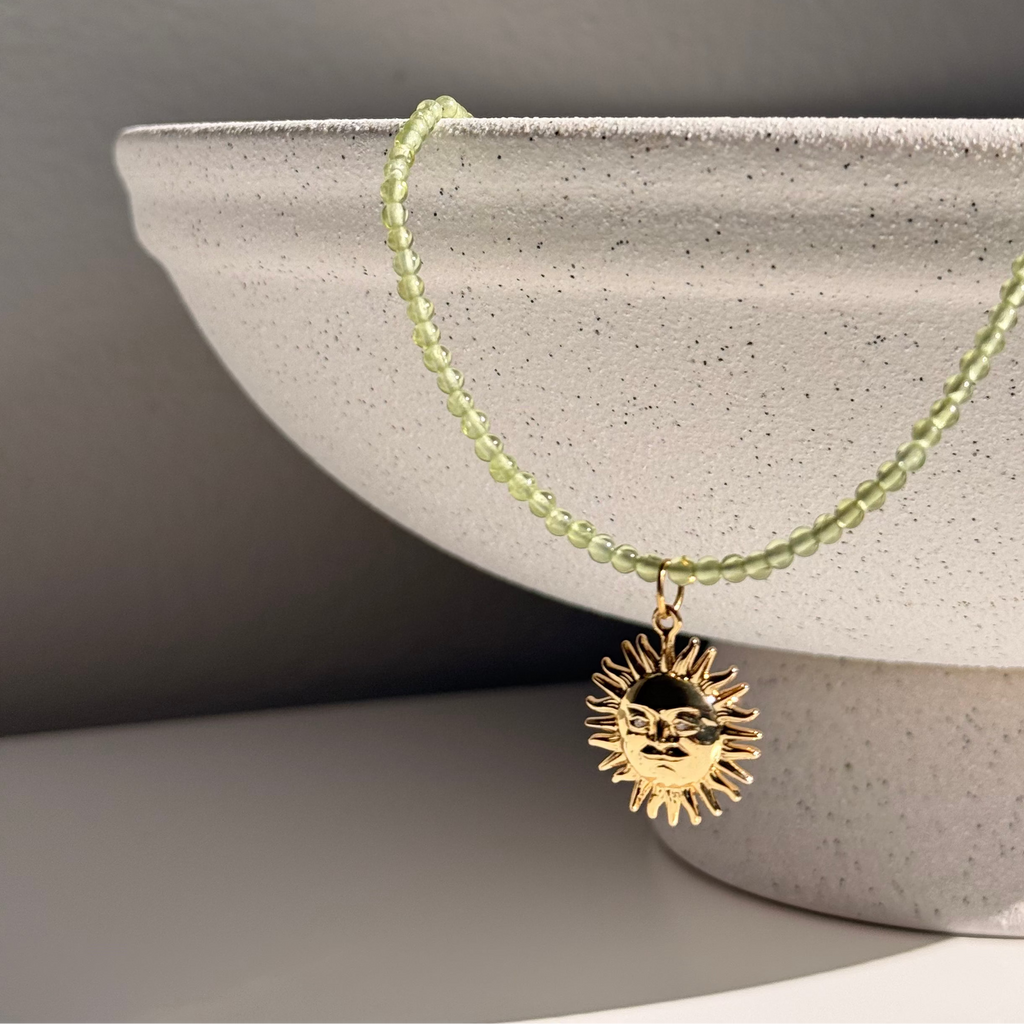 Sun Pendant Green Stone Necklace