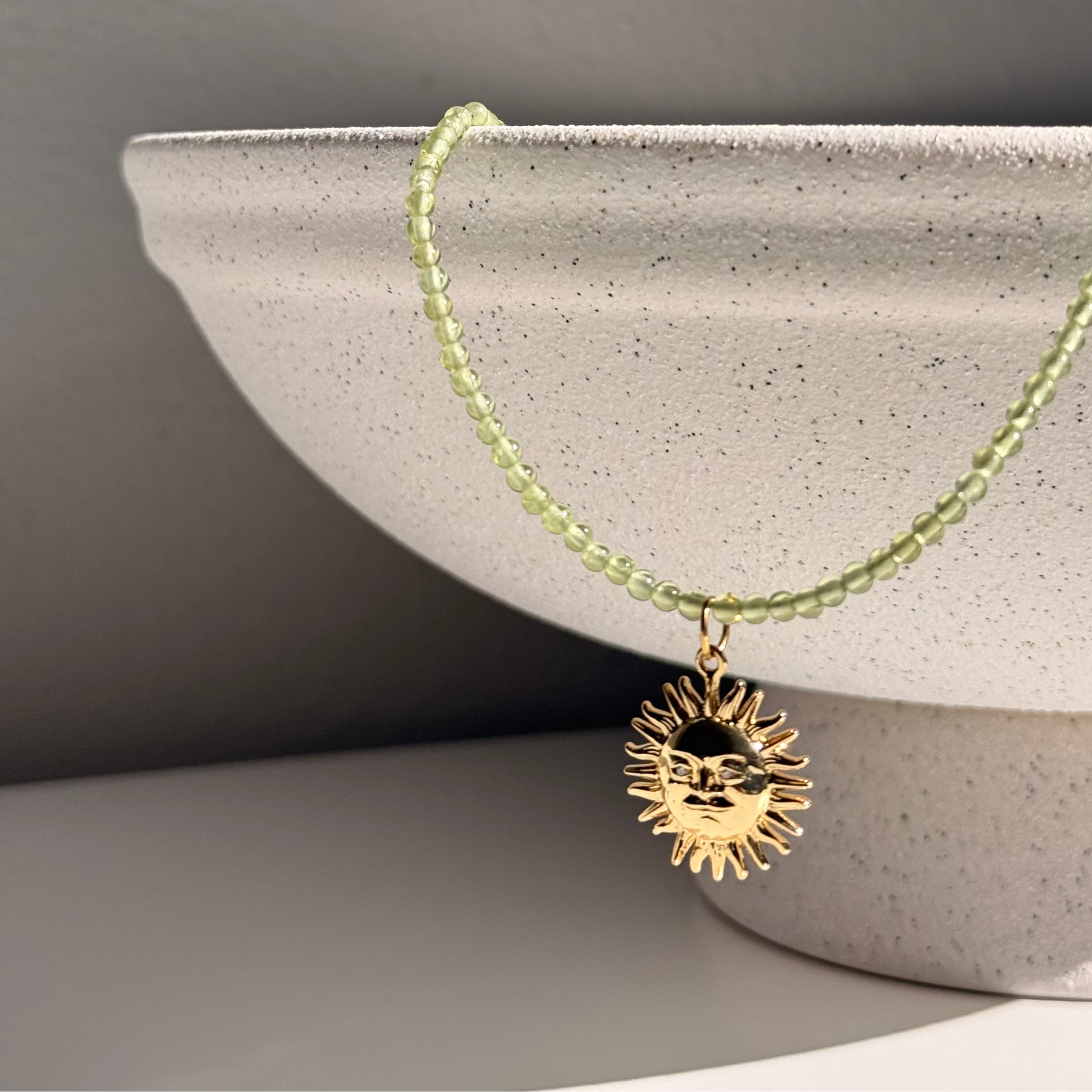 Sun Pendant Green Stone Necklace
