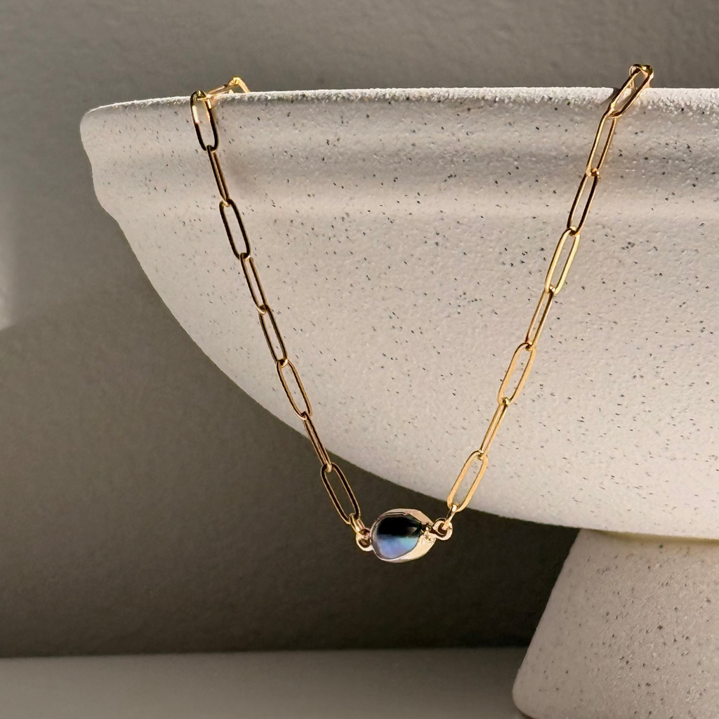 Black Pearl Paperclip Necklace