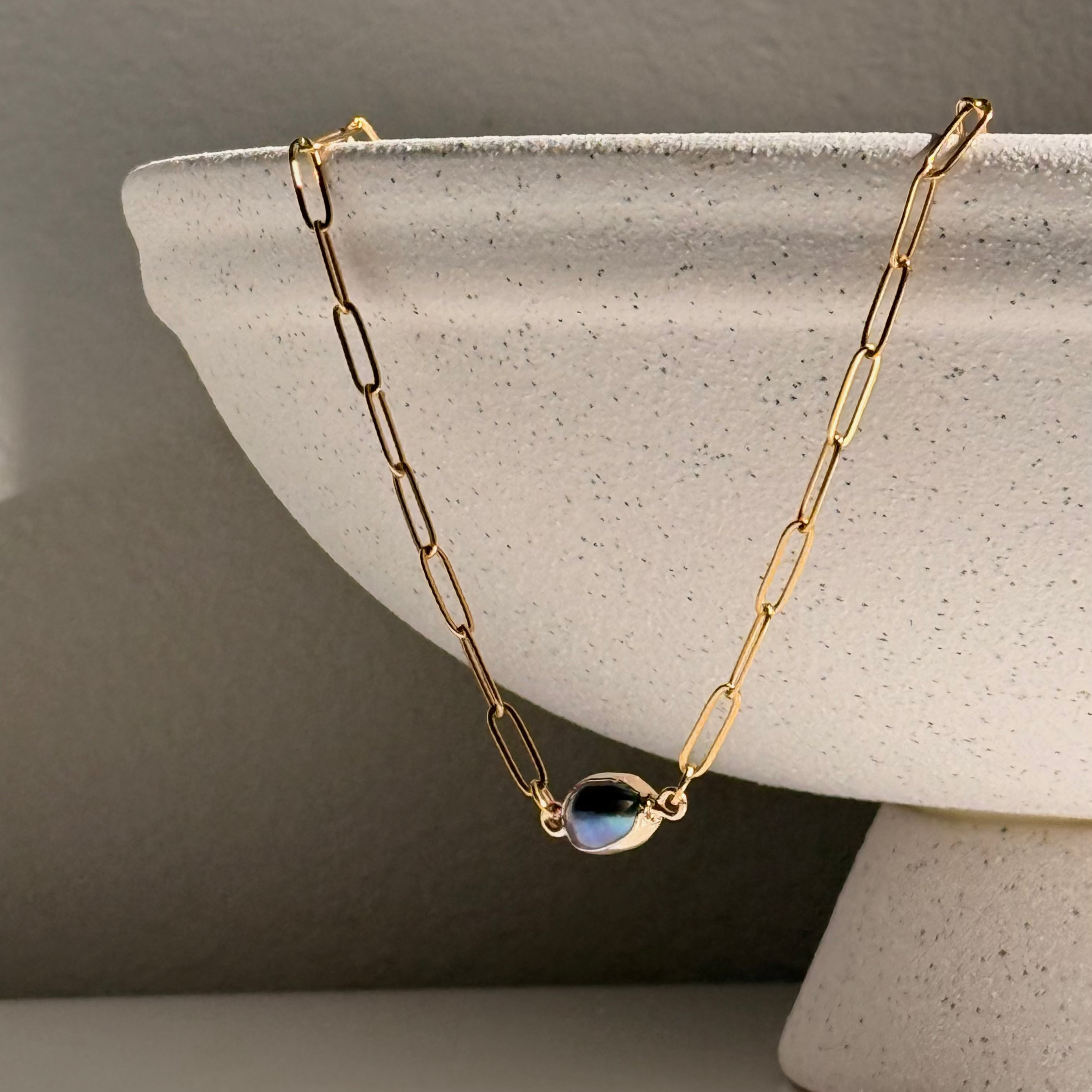 Black Pearl Paperclip Necklace