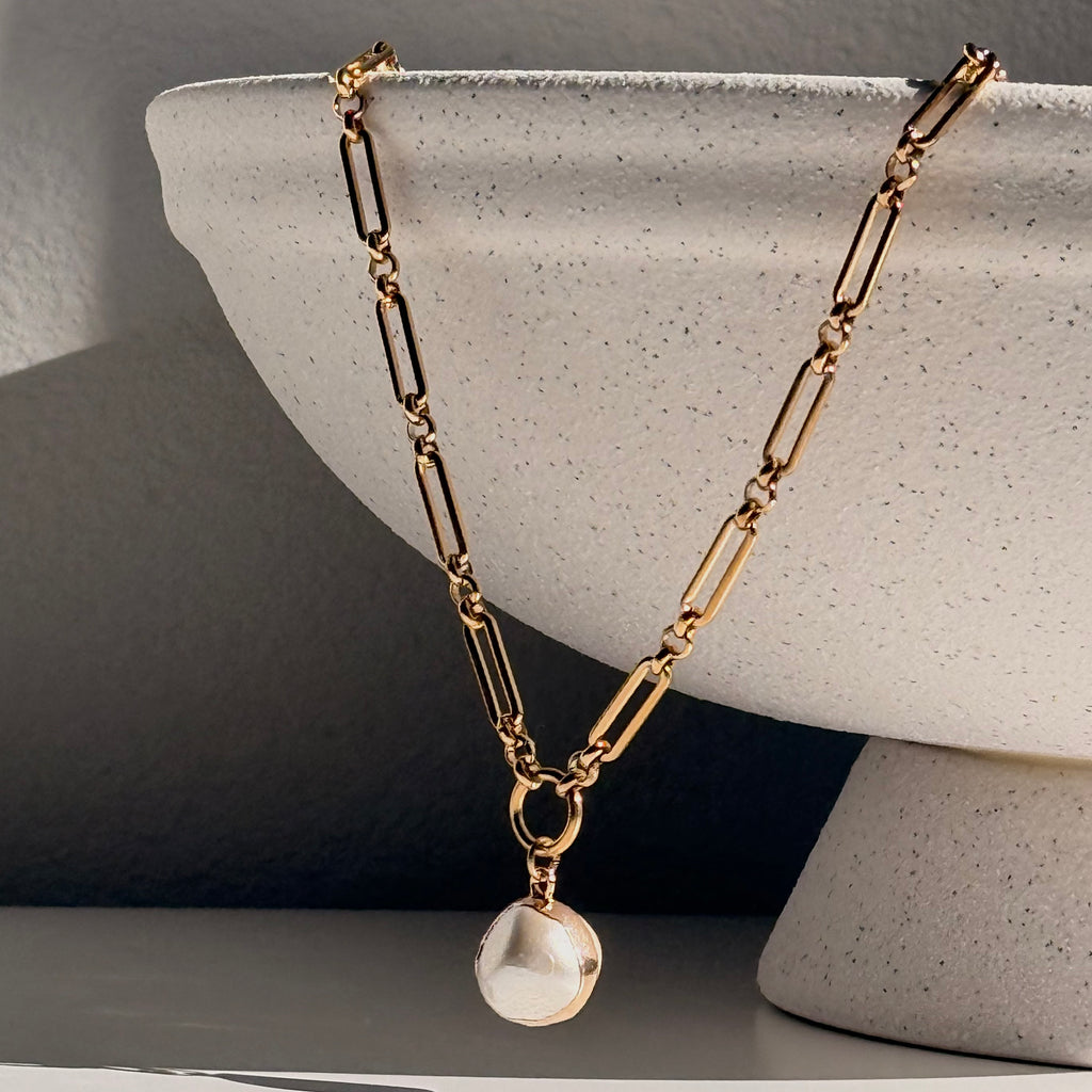 Gilded Pearl Pendant Necklace