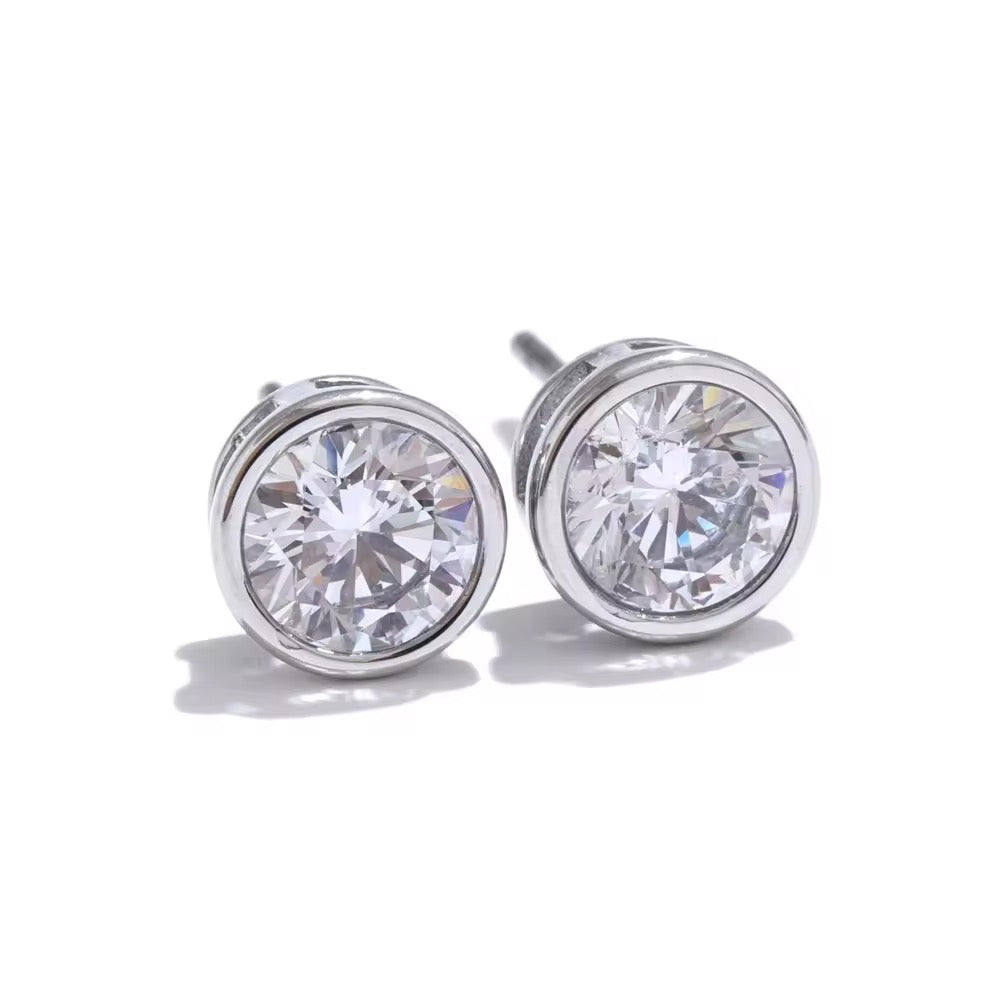The Classic Bezel CZ Studs | Silver Hue