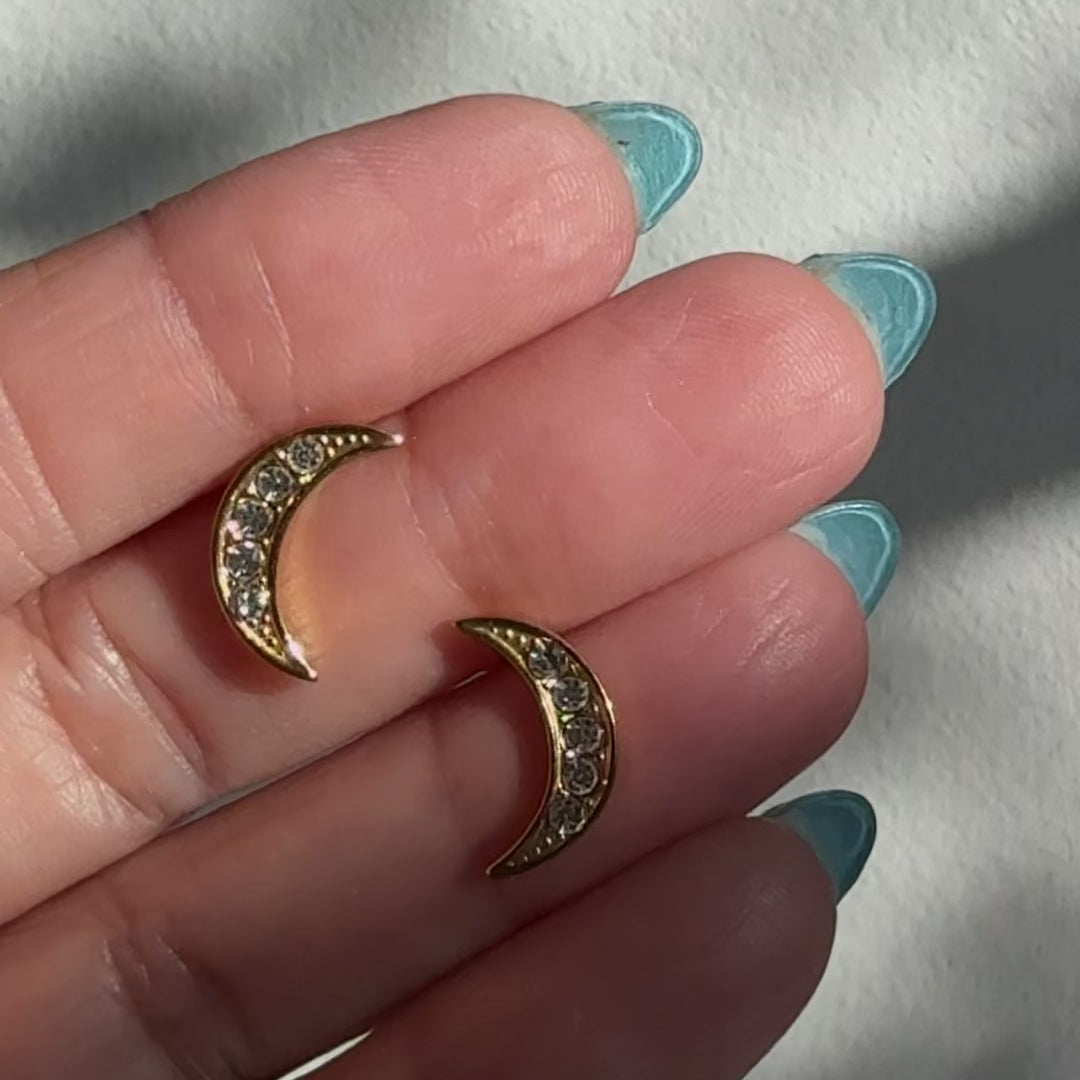 CZ Pave Moon Stud Earrings