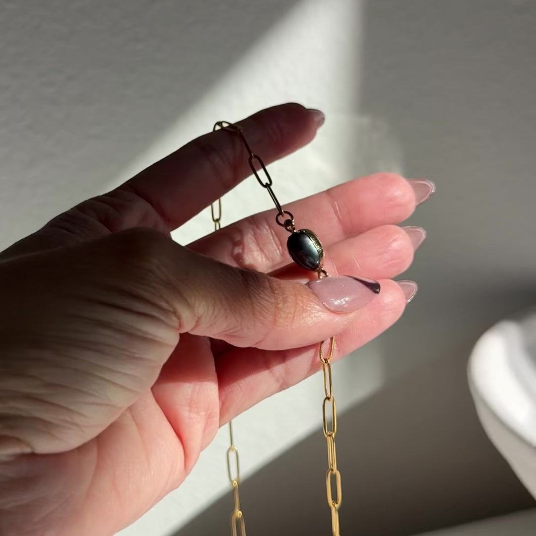 Black Pearl Paperclip Necklace