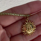 Sun Pendant Green Stone Necklace