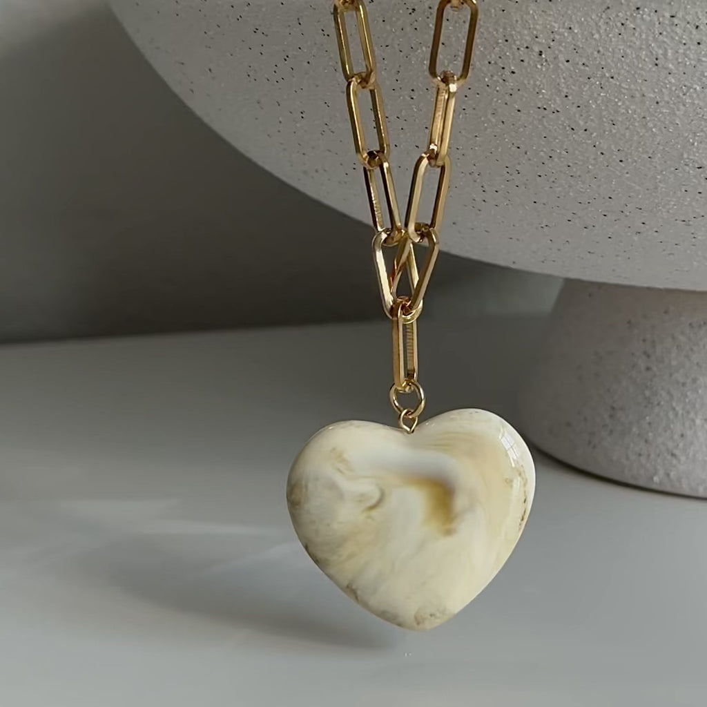 Heart Statement Necklace | Beige