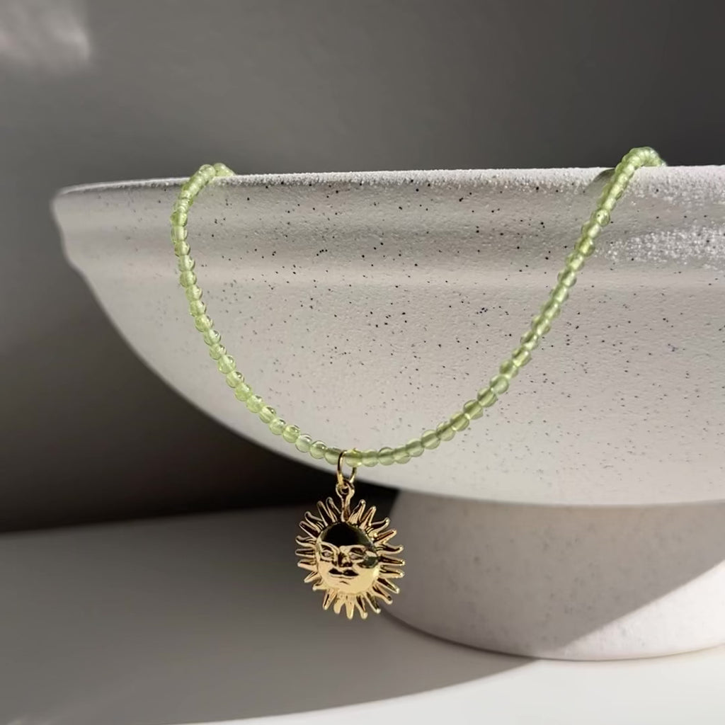 Sun Pendant Green Stone Necklace