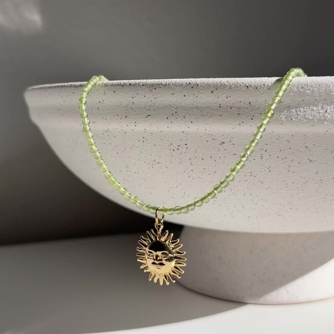Sun Pendant Green Stone Necklace