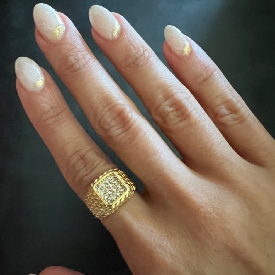 Suni Square Pave Textured Ring