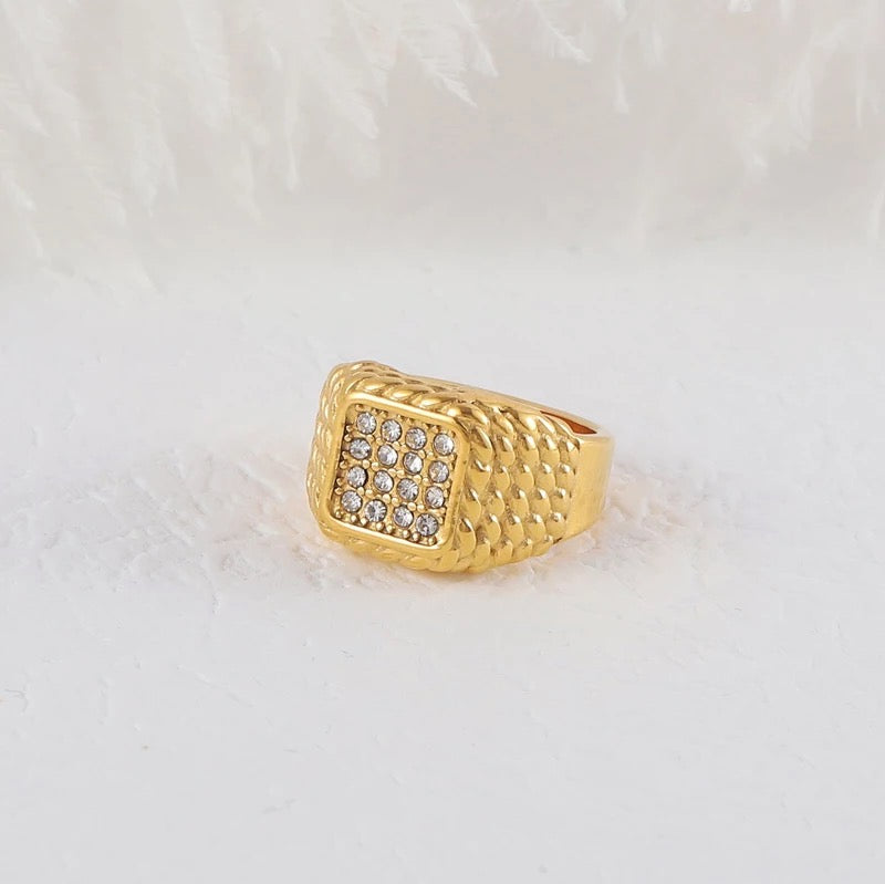 Suni Square Pave Textured Ring