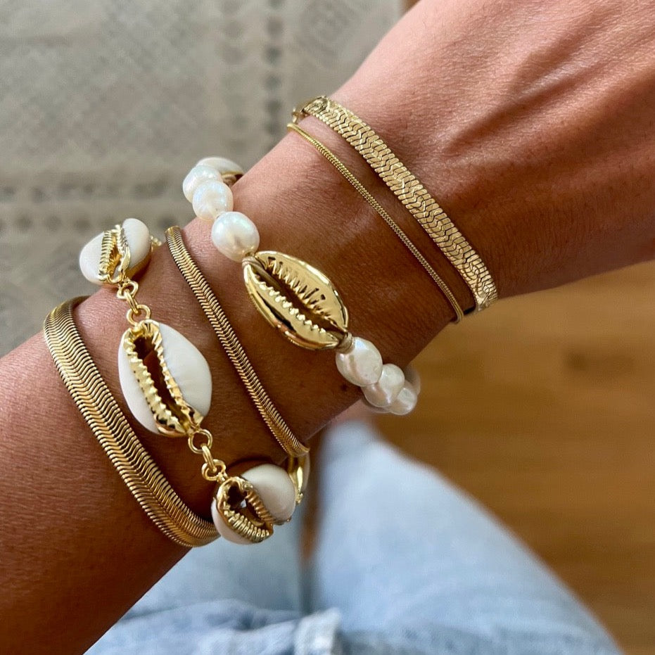 CSJA Natural Sea Shells Bracelets Seashell Bracelet White Gold Color Women Cowry  Cowrie Knit Beach Summer Handmade Jewelry S339